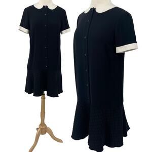 M Missoni Shirt Dress Button Front Flounce Mini Peter Pan Collar Black Womens M